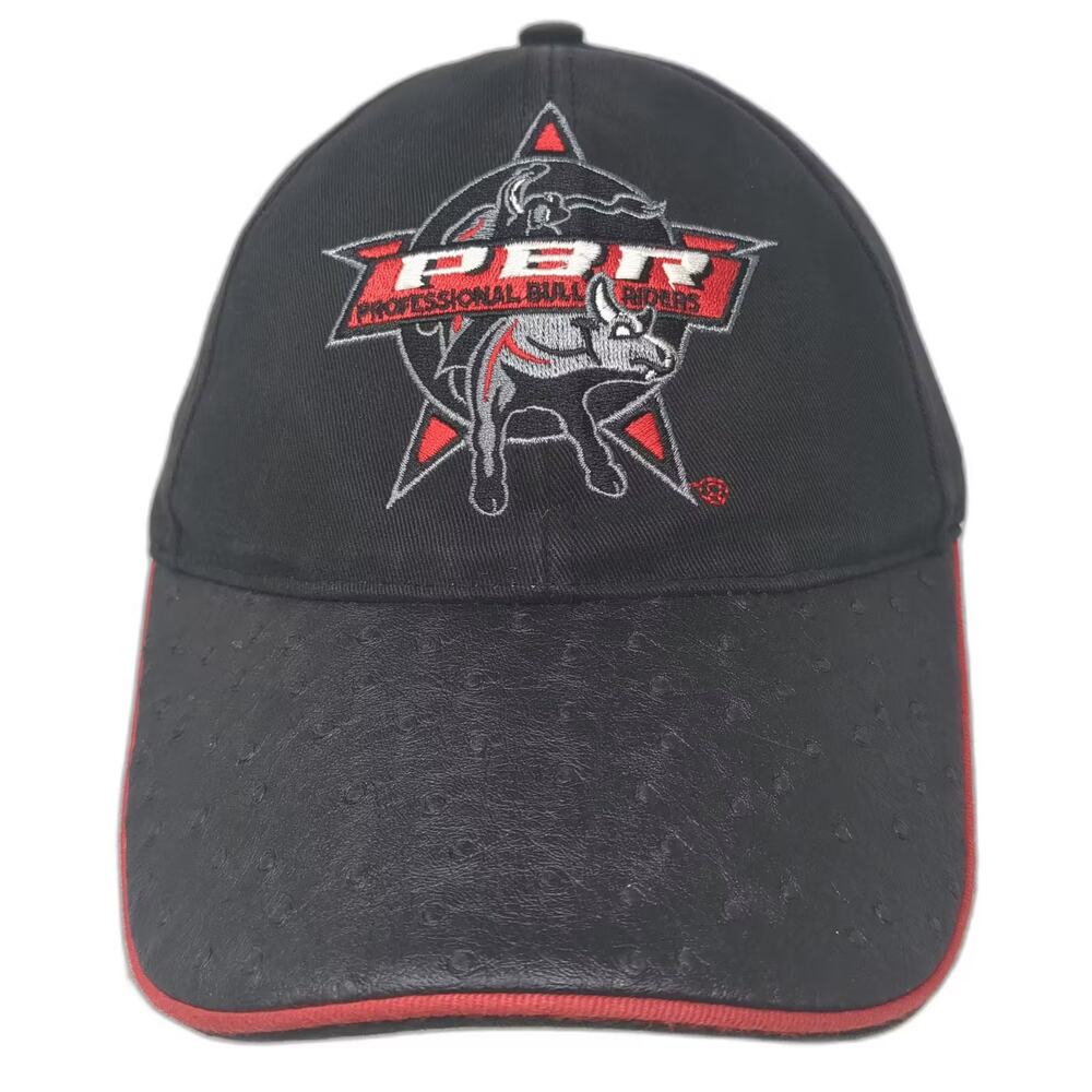 PBR Baseball Cap Black Red Hat OS Embroidered Ostrich Texture Strapback